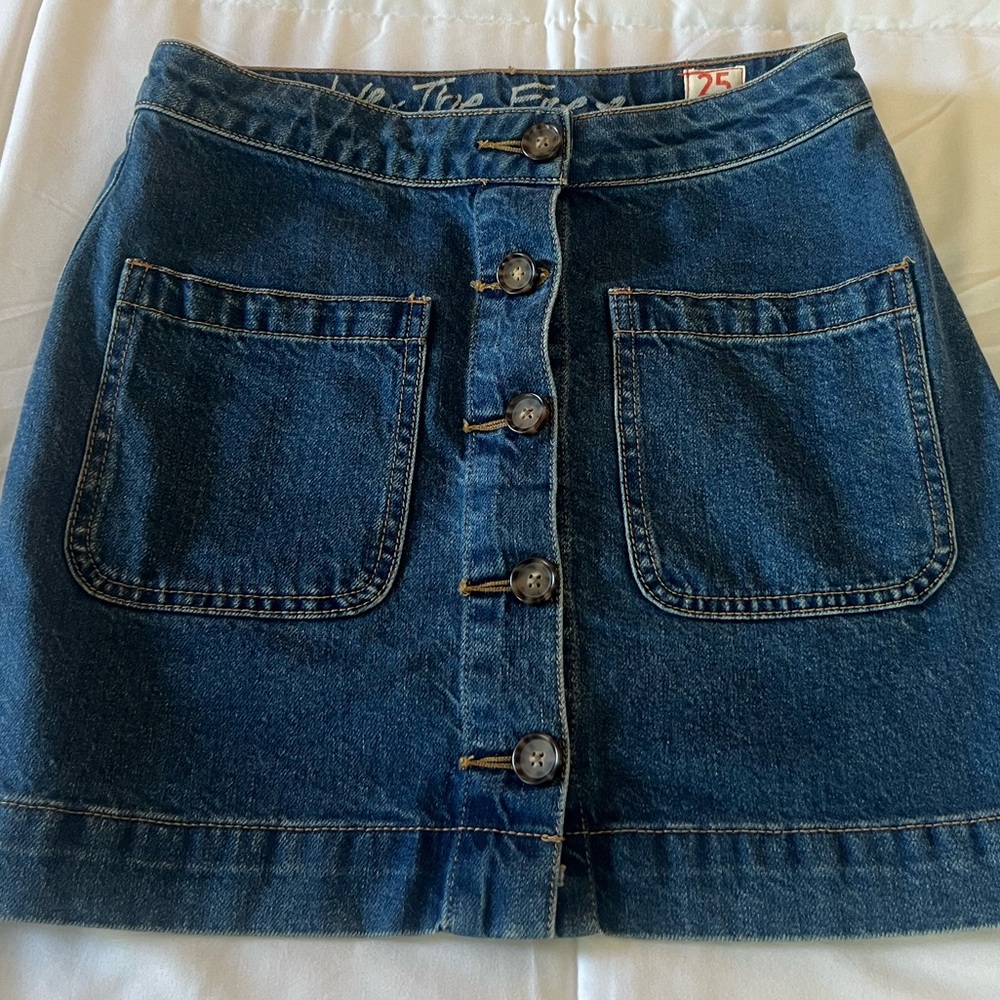 We The Free High Waist Button Front Mini Jean Skirt